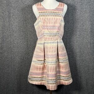 BCBGeneration Canyon Clay Jacquard Fit & Flare Pastel Geometric Size 8